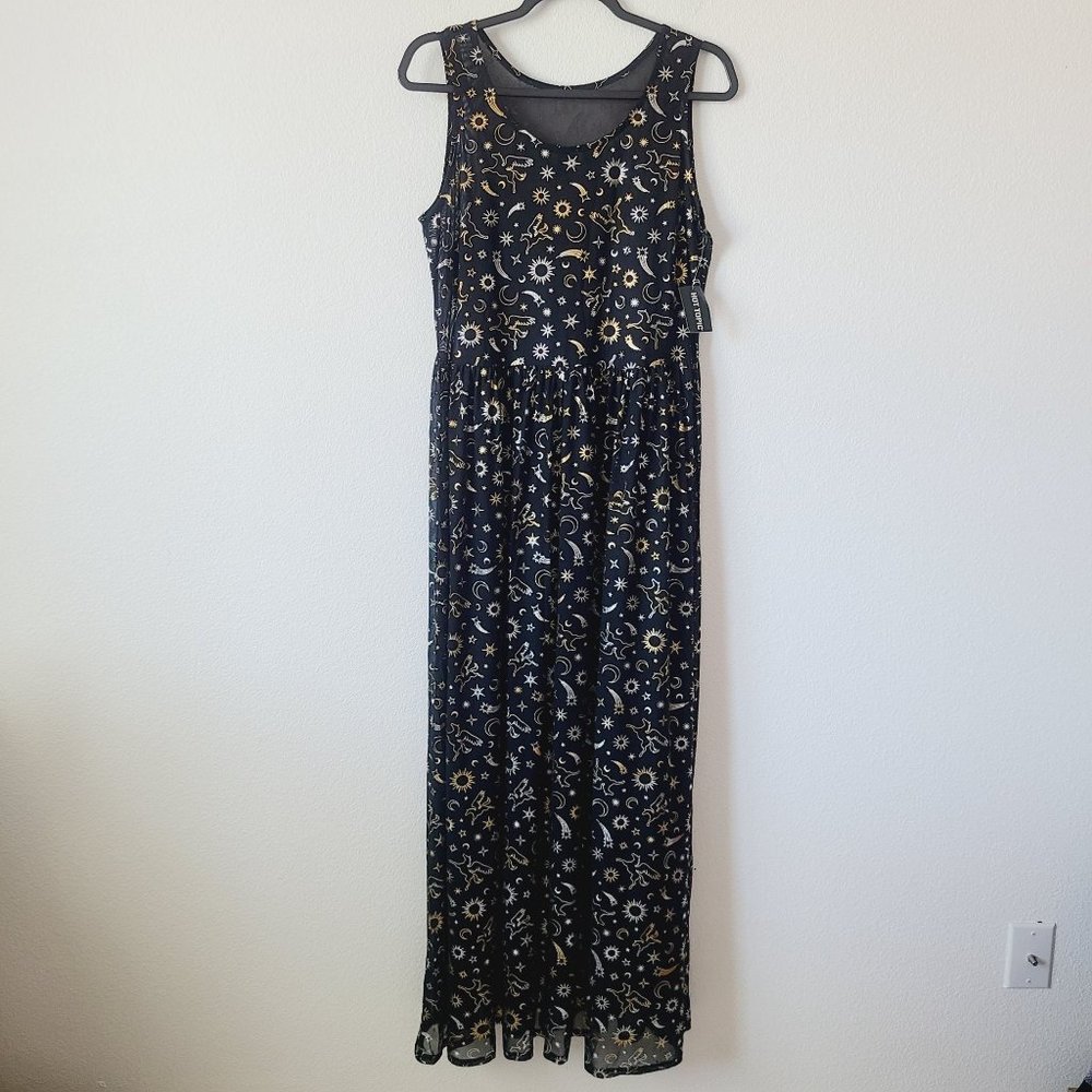 Cosmic Aura Astrology Celestial Stars Moon Foil Mesh Maxi Dress Plus Size 4X